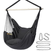 Y- STOP front view of dark grey hammock chair showing stable frame and comfy look
