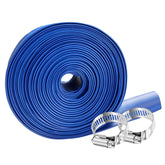 YASHINE front view showing blue 2" x 100ft hose and packaging, highlights durability