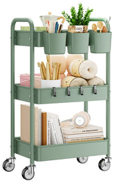 YASONIC front view full cart showing three tiers and green finish for versatile storage