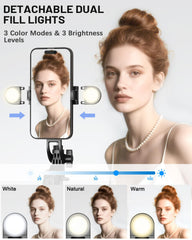 Yeaki luces LED desmontables en primer plano mostrando control de tono y brillo para video