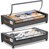 Yecaye front view of both rolling underbed drawers showing neat storage benefit