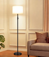 Yemela front view black linen shade providing calm ambient light