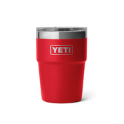 YETI vaso frontal Rescue Red mostrando diseño y capacidad