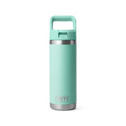 YETI Rambler showing front view and durable steel benefit