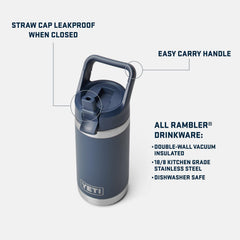 YETI Rambler Jr detalle de la tapa con sorbo, beneficio antiderrame