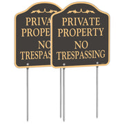 YHAIATTA front view of no trespassing sign showing clear message and curbside visibility