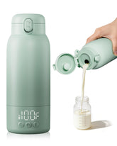 YKV front view of green portable bottle warmer showing compact design and quick heating benefit