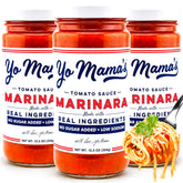 Yo Mama’s Foods frasco frontal con etiqueta clara y sabor auténtico