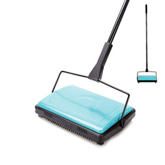 Yocada front view of blue sweeper showing compact head and easy reach benefit