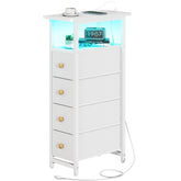 Yoobure front view of narrow nightstand showing compact storage and surface benefit