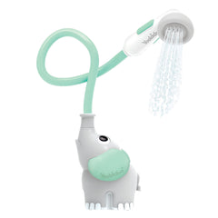 Yookidoo elephant front view showing compact sprayer and child-friendly design benefit gentle rinses