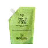 Youth To The People refill pouch front view showing eco packaging benefits