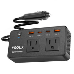 YSOLX inversor frontal mostrando enchufes AC y diseño compacto para carga múltiple