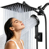 Yurnomy front view shower system showing matte black finish and full setup