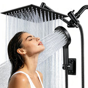 Yurnomy front view shower system showing matte black finish and full setup