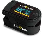 Zacurate front OLED display showing SpO2 and pulse, clear readable numbers