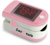Zacurate oxímetro Pro Series 500DL frontal en rosa con pantalla visible y lectura clara