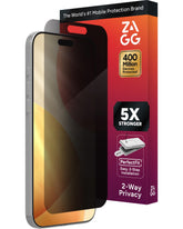 ZAGG vista frontal del protector mostrando cobertura completa y protección