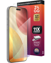 ZAGG XTR5 front view showing clear display and protective coverage benefits