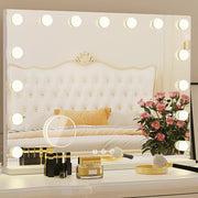 ZazaFi vanity mirror front view showing 15 bulbs and aluminum frame for even lighting