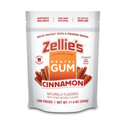 Zellie's front packaging showing cinnamon gum and benefits