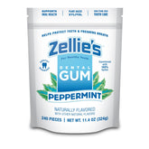 Zellie's front packaging showing peppermint gum and count, supports easy storage