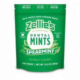 Zellie's front packaging displaying spearmint tins and count benefits