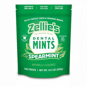 Zellie's front packaging displaying spearmint tins and count benefits
