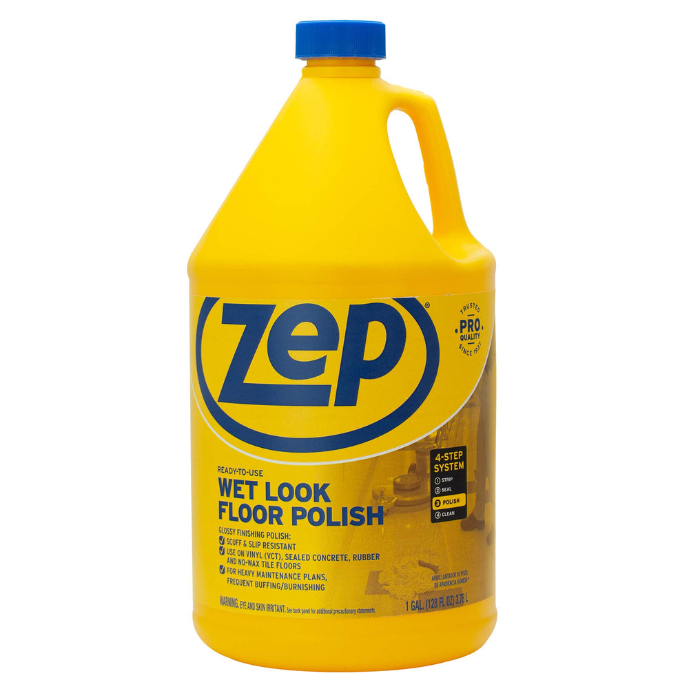 Zep galón frontal mostrando envase y facilidad de almacenamiento
