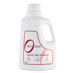 Zero Odor botella junto a ropa para comparar tamaño y cantidad para múltiples lavados