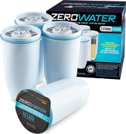 ZeroWater empaque frontal mostrando los cuatro filtros y ahorro ambiental