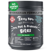 Zesty Paws frente del empaque mostrando 90 chews y beneficio digestivo