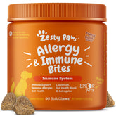 Zesty Paws front packaging showing 90-count jar and peanut butter flavor helps quick shelf ID