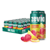 Zevia pack frontal mostrando caja de 24 latas y beneficios claros