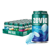 Zevia pack frontal mostrando las 24 latas y variedad de sabores para elegir