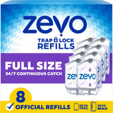 ZEVO front packaging showing eight refill cartridges and brand benefits