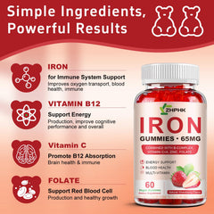 Etiqueta de ingredientes y tabla nutricional ZHPHK con hierro, folato y vitamina C