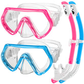 ZipAura front view of mask and snorkel set showing clear panoramic vision and comfortable fit