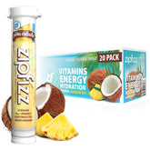 Zipfizz paquete Pina Colada mostrando marca y cantidad, práctico para llevar