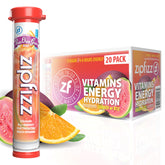 Zipfizz front packaging passion orange guava showing product benefits