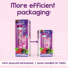 Zipfizz sobre abierto con polvo berry listo para mezclar; conveniencia portátil
