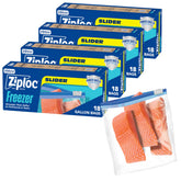 Ziploc frente del paquete galón mostrando 72 unidades y conveniencia