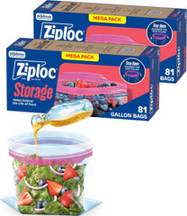 Ziploc frente del paquete Gallon mostrando cantidad y beneficios