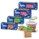 Ziploc vista frontal del paquete completo mostrando cantidades y beneficios
