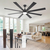 ZMISHIBO front view showing 72 inch blades and integrated light, highlighting airflow benefit