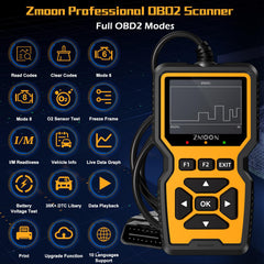 Zmoon ZM201 pantalla con datos en vivo y diagnóstico claro
