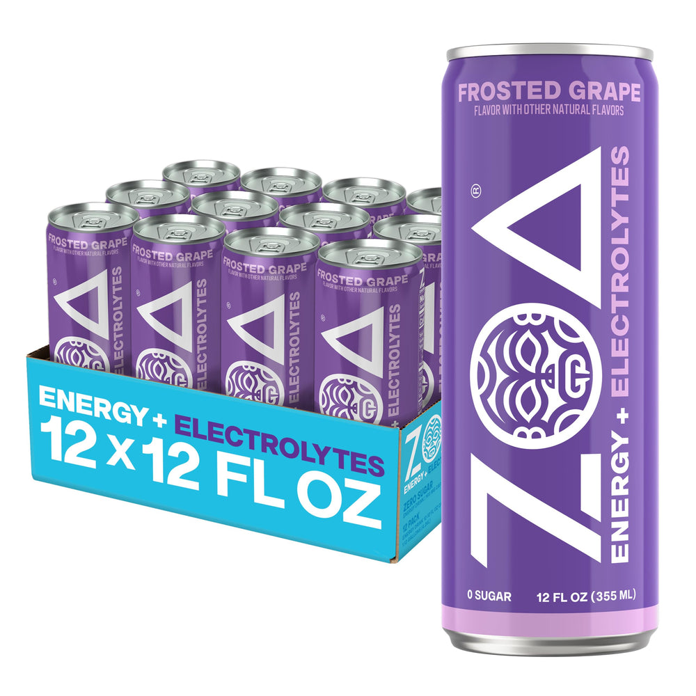 ZOA lata frontal Frosted Grape mostrando diseño renovado y sabor refrescante