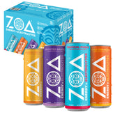 ZOA pack frontal de 12 latas mostrando variedad y conveniencia