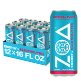 ZOA Tropical Punch front can showing vibrant branding and zero sugar benefit