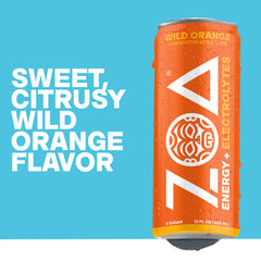 ZOA wild orange side view of can nutritional label highlighting vitamins and electrolytes